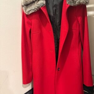 Jacob Red Wool Coat with Faux Fur Collar – Women’s Size XS